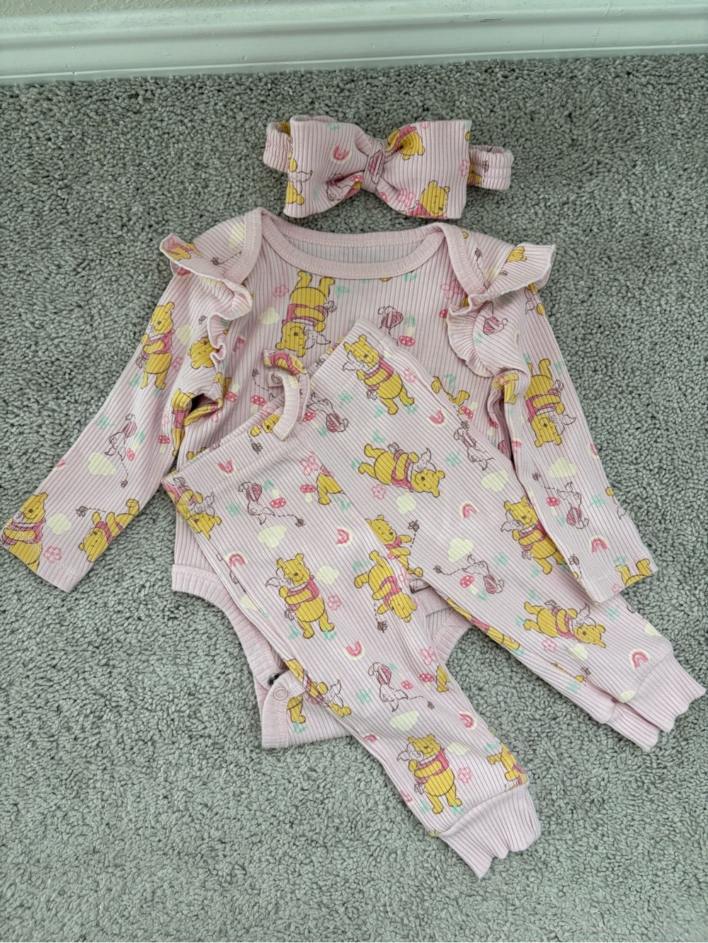 Disney Baby Winnie The Pooh Pink Ruffle Set with Bow